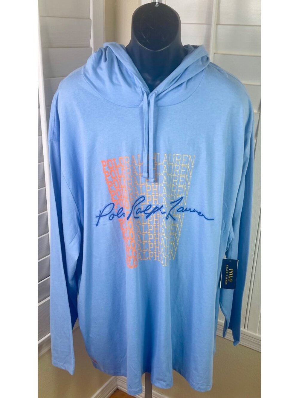 Polo Ralph Lauren Blue Hooded LS Gradient Block Graphic T-Shirt, Men’s 4XB - NWT